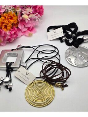 Vestopazzo Necklace Set 3 Adjustable Cord Necklaces Mixed Metal Pendant Lot